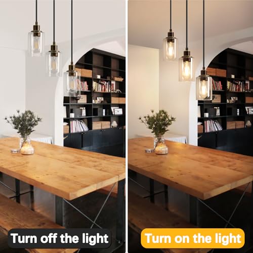 MAXvolador Industrial 3-Light Pendant Light, Adjustable Hanging Light Fixture with Clear Glass Shade, Pendant Lighting E26 Base Ceiling Lamp, Oil-Rubbed Bronze by MAXvolador - Used condition - Image 7