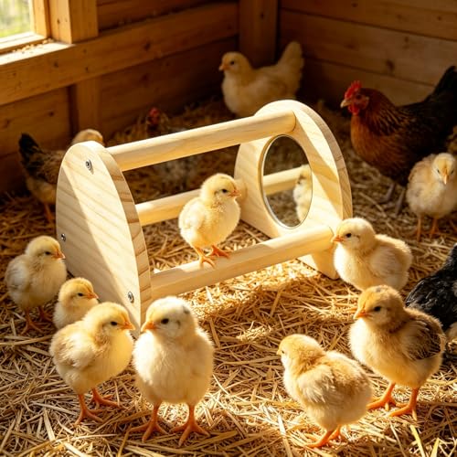 Image of Pine Chicken Perch with Mirror, Strong Chick Jungle Gym Roosting Bar, Chicken Toys for Coop and Brooder, Training Perch Toys for Large Bird, Parrot, Macaw, Hens (Small)
