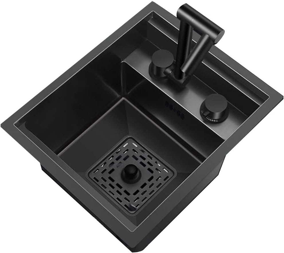 Single Bowl Kitchen Sink for Apartments, Hidden Faucet with Cover Plate