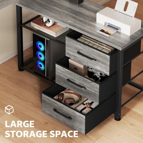 Image of 47 inch L Shaped Desk with 3 Drawers Electric Standing Desk, Grey