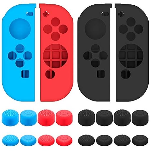 SENHAI Funda Aplicabilidad con Nintendo Switch Joy-con mandos con agarres de protección, 2 Pares de Funda de Silicona para joysticks con 16 Palos, Color Negro, Azul y Rojo | Ya disponible en tu tienda friki favorita! En mundofriki.es!