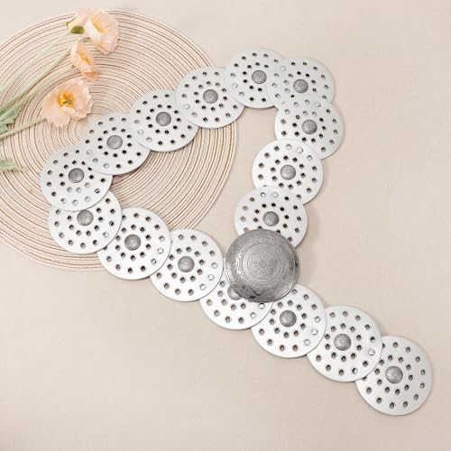 Image of WERFORU Women Wide Western Disc Belt Cowgirl Boho Leather Belt for Jeans Dress