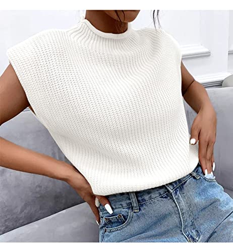 Image of Womens Sleeveless Sweater Vest Turtleneck Ribbed Knit Tank Tops Basic Slim Fit Top