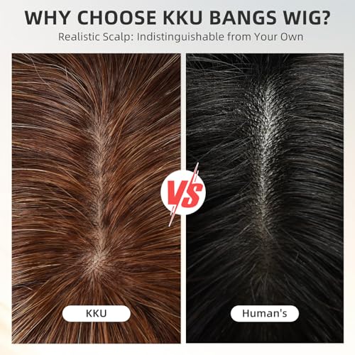 Image of KKU 16 Inch Brown Mixed Blonde Human Hair Wig,Human Hair Wigs,Human Hair Wig With Bangs, Lady Wigs Human Hair, Real Hair Wigs For Women