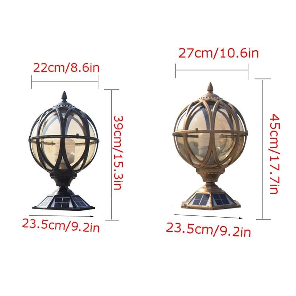 Nowoczesna lampa zewnętrzna z filarem słonecznym, wiktoriańska kula ziemna, wodoodporna lampa zewnętrzna z filarem, lampa słupkowa na cokole, lampa solarna LED, światła