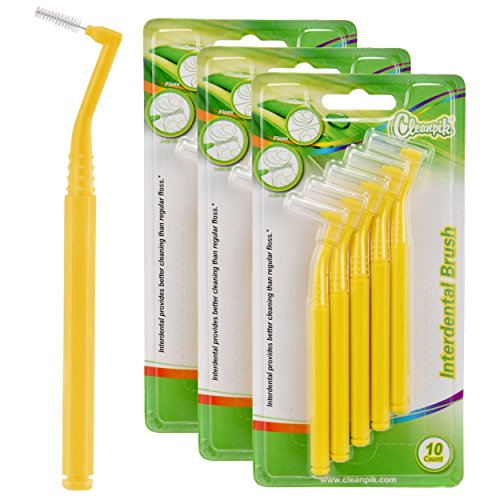 EINLIN 30 PCS Interdental Brush Angle Tight - Yellow 0.45mm - Remove Plaque From Teeth,Braces,Dentures,Dental Bridges,Dental Implants,Prevent Bad Breath and Periodontal Disease