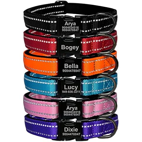 Personalized Reflective Dog Collar with Metal Buckle for Small Medium Large Dog, Custom Nylon Collars with Name and Phone Number, Option to Blue,Pink,Red,Purple,Black,Orange Cover