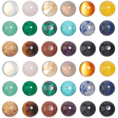 SUPERFINDINGS 36pcs Natural Gemstoness Cabochons 8mm Half Round Stones Cabochons 18 Colors Flatback Crystal Quartz Stones for Earring Necklace Jewelry Making Cover