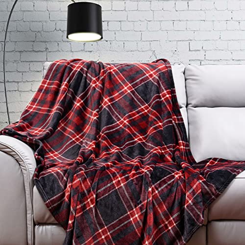 Vessia Flannel Fleece Throw Blanket(50X70 Inch, Red Plaid), Lightweight Red And Black Plaid Throw Blanket For Couch, Warm Cozy Soft Microfiber Blanket, Christmas Throw Blankets For Bed And Sofa #TOP1