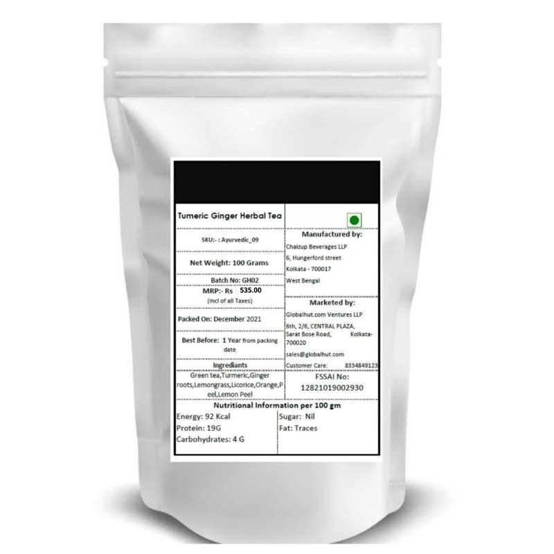 Image of Siyacha Tea Turmeric Ginger Green Tea, Whole Leaf Loose Chai Patti, Immunity Boosting, Antioxidant Rich Blend, Natural Detox Herbal Blend, Super Food Blend, 100 Grams