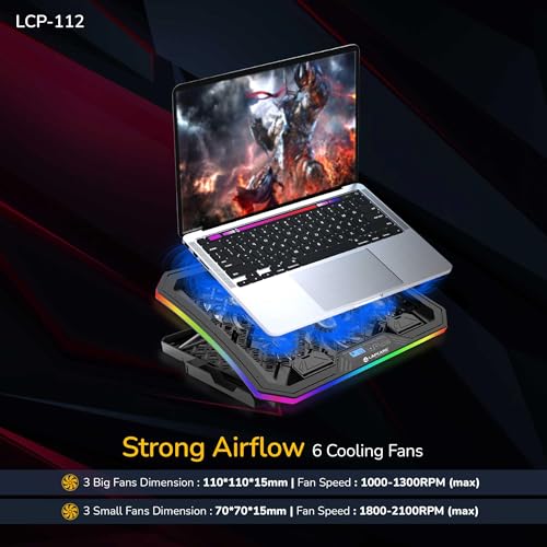 Image of LAPCARE Winner PRO RGB Cooling Pad with 6 Fans Laptop Stand, Black