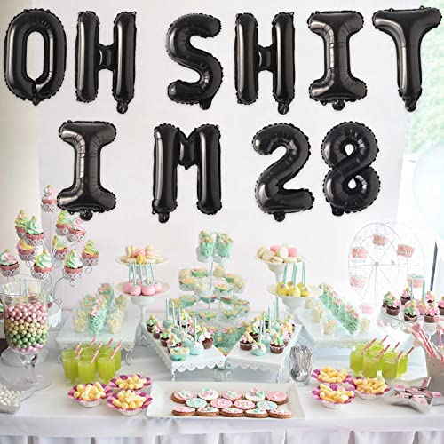 Image of Oh I'm 28! Latex Balloons 16 Inch Black Hallo Twenty Eight Cheers to 28 Years Old Theme Decor for Man Woman Happy 28th Birthday Party Photo Studio Prop Flag Decorations Favors Supplies