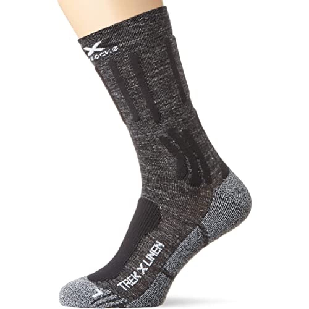 X-Bionic 4.0 TREK X LINEN Calze da trekking per uomo e donna - Raffreddamento e protezione migliorati per escursioni impegnative, miscela di lino per una ventilazione naturale - Grigio/Nero, 45-47