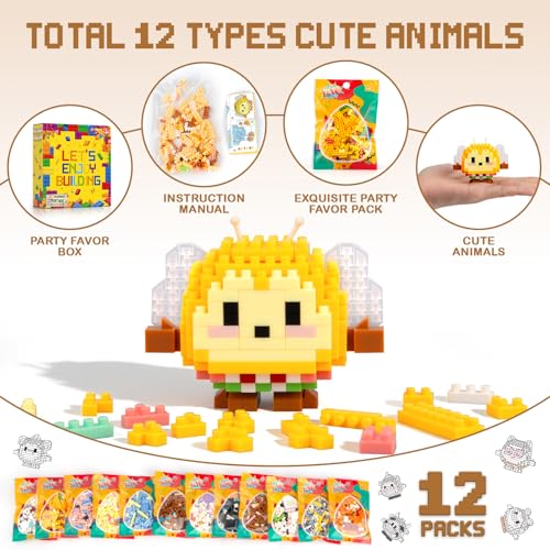 Image of HIGH GODO 12Pack Mirco Mini Animals Easter Party Favors Building Set, 2438PCS Cute Animals Set for Goodie Bag Stuffers, Birthday Gifts for Adult Teens 14+ (Not Compatible with Major Brand)
