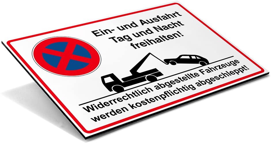 Schild 'Einfahrt/Ausfahrt Freihalten' – Alu/Dibond, 30x20 Cm, 3 Mm Stark, Mit Parkverbotssymbol