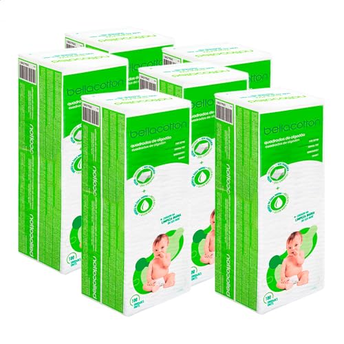 Kit de Algodao Quadrado Hipoalergenico para Bebes Bellacotton (6 pacotes)