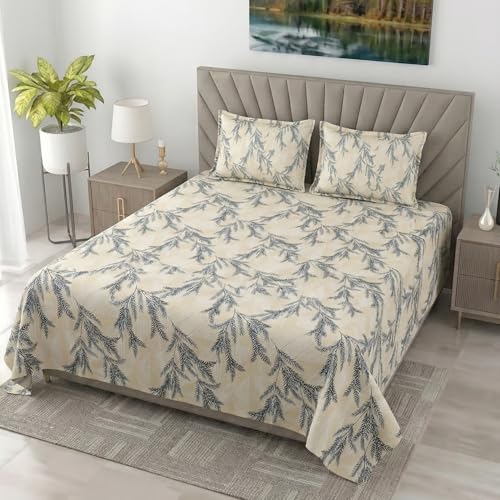 Image of Mafatlal 186 TC Metro Cotton King Size Bedsheet | 108 x 108 Inch|Soft, Breathable & Lightweight | Includes 2 Pillow Covers| Cream Black 2