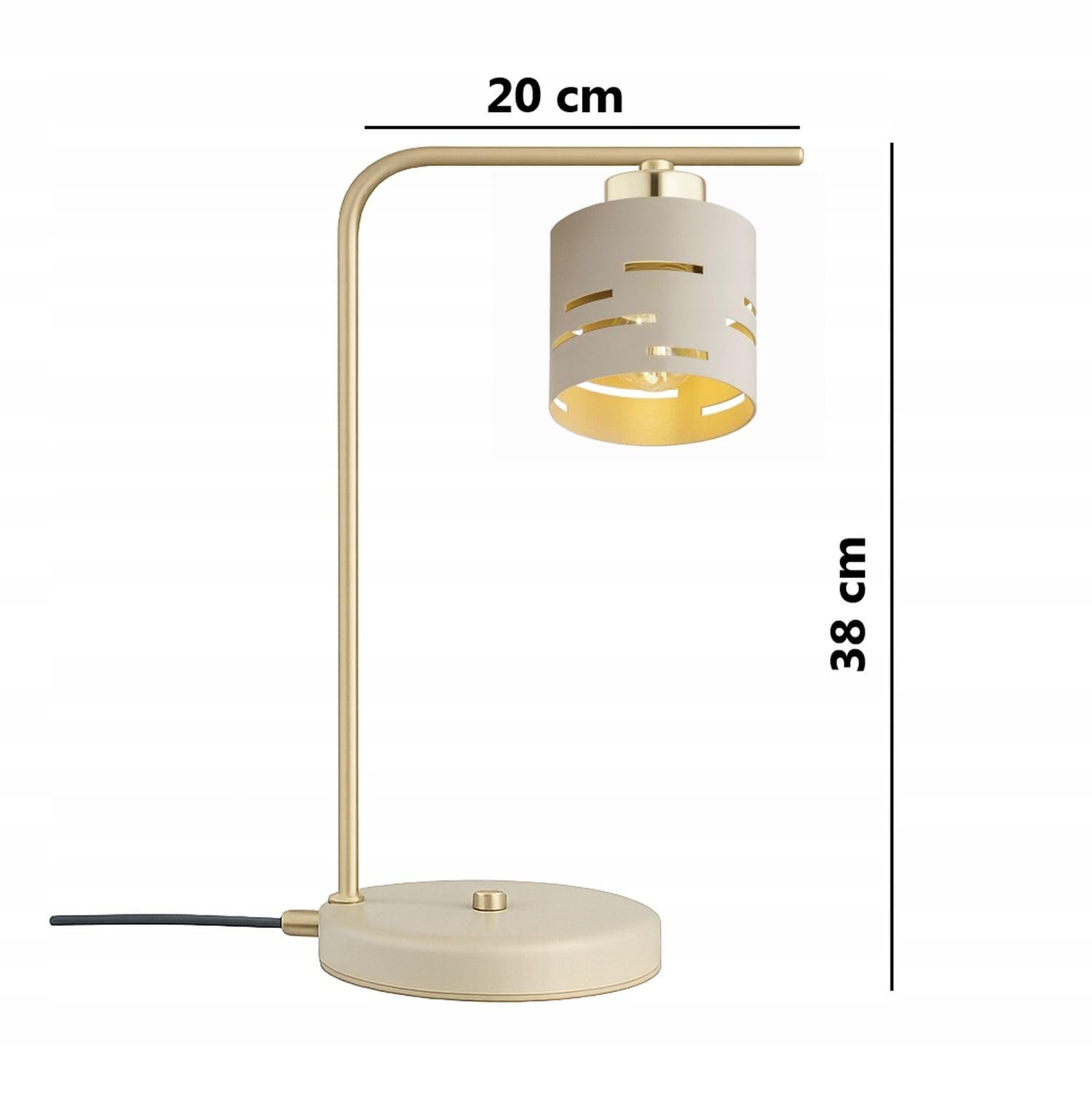 Licht-Erlebnisse Tischleuchte Metall Ecru Gold Nachttisch Schlafzimmer Wohnzimmer Büro E27 Modern gemütlich H:38 cm Tischlampe Schreibtisch