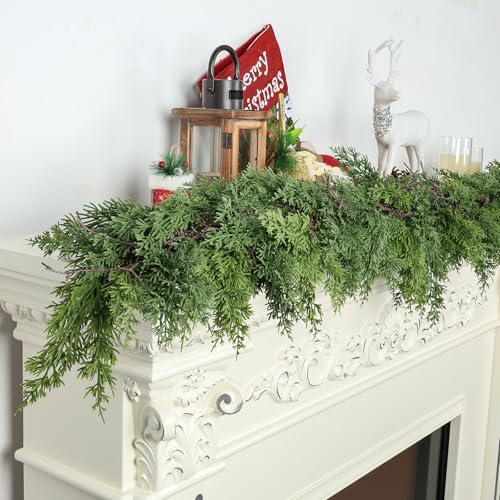 Artgar-6-Ft-Christmas-Garland-Cedar-Garland-Cypress-Garland-Real-Touch-Pine-Garland-Garland-Christmas-Decorations-for-Home-Dining-Table-Mantel-Porch-Winter-Christmas-Decor-Green Artgar 6 Ft Christmas Garland Cedar Garland Cypress Garland Real Touch Pine Garland Garland Christmas Decorations for Home Dining Table Mantel Porch Winter Christmas Decor Green