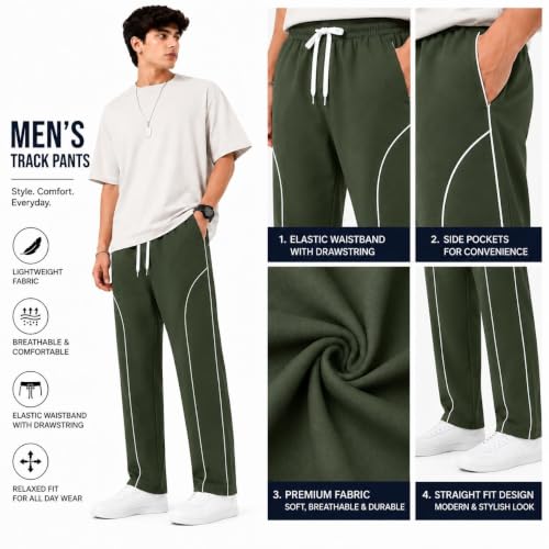 Image of O3e Men's Polyester Straight Fit Trackpant | Lightweight, Sports Lower, Gym, Running, Casual Wear