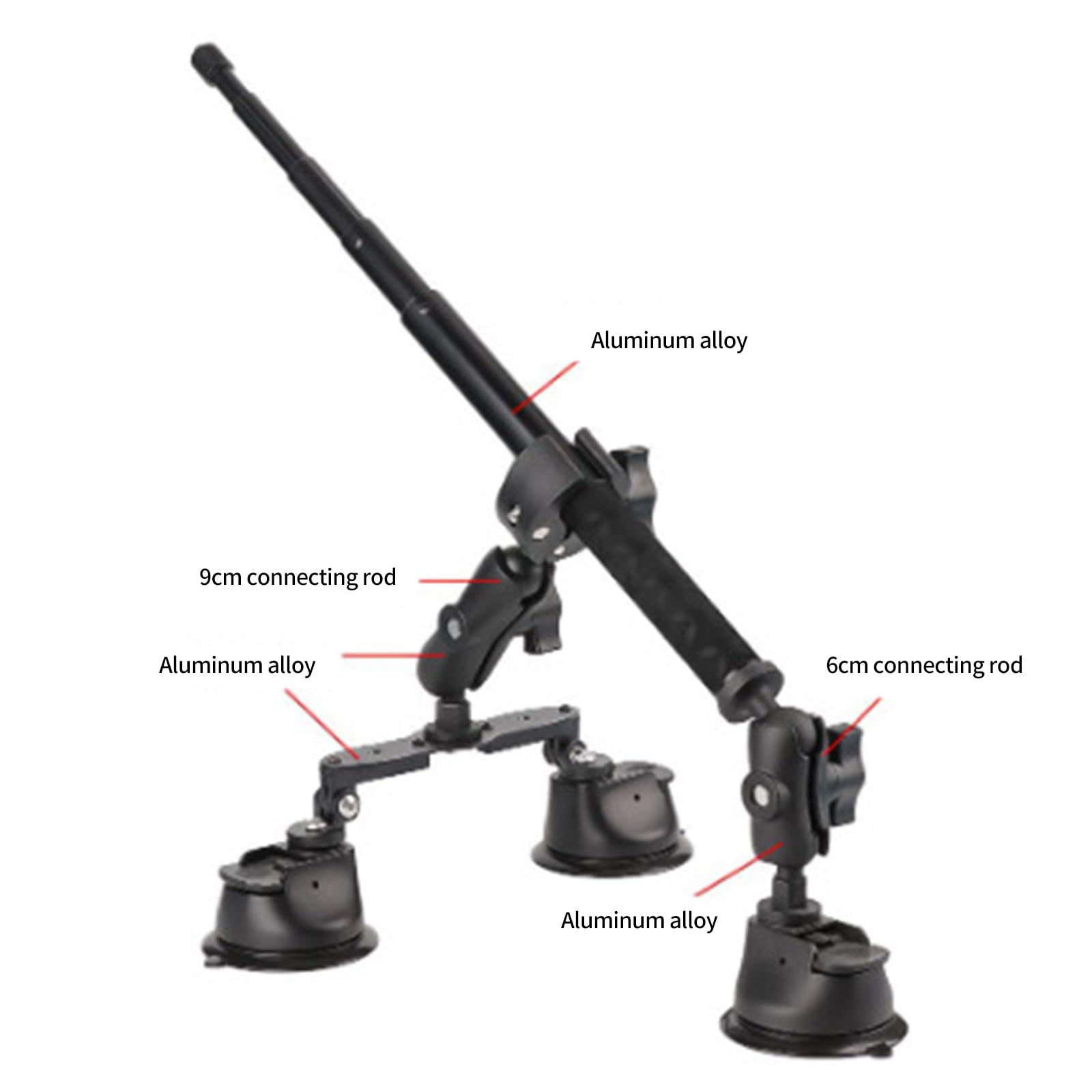 Supporto per fotocamera da auto, con 3 ventose e braccio da 1,2 m, per riprese video in terza persona, supporto per videocamera con ventosa, accessorio per guida video da esterno