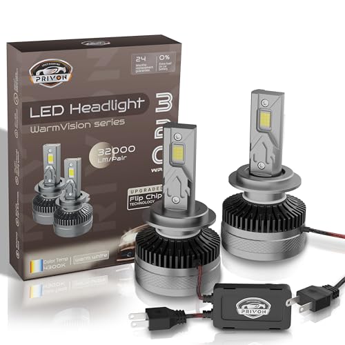 Image of PRIVON 320W Warm White H7 LED Headlight Bulb for car - 32000LM 4300K, 2 years Replacement Guarantee, Plug & Play, Error-free CANBUS, IP 68 waterproof - pack of 2 (160W each bulb, H7 /H18)