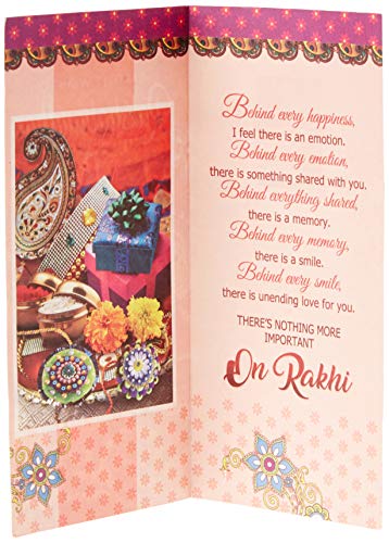Image of OM Wooden Beads Rakhi for Men with Greeting Card and Roli Chawal Tilak (Gold) (RCA04)