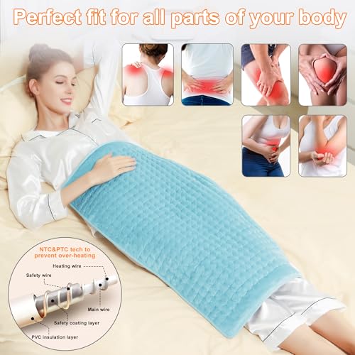 Image of Deepsoon Heating Pad,Electric Heating Pads for Back,Neck,Abdomen,Moist Heating Pad for Shoulder,Knee,Arms,Legs,Dry /Moist Heat & Auto Shut Off,Christmas Gifts for Men and Women,Light Blue,33x17 Inch