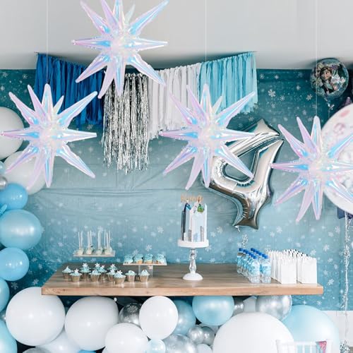 Image of TONIFUL 4 Pcs Explosion Star Balloons Iridescent Foil Balloon Party Decor | 22 Inch Large Mylar Star Balloon for Holographic Party Decor Birthday Wedding Bridal Shower Baby Shower Bachelorette Supplies