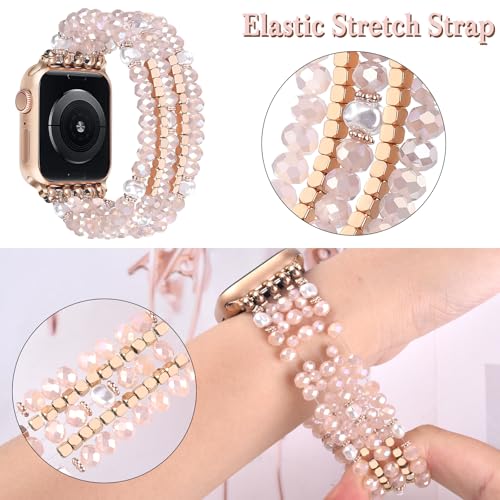 Image of MOFREE Beaded Bracelet Compatible for Apple Watch Band 38mm /40mm /41mm /42mm(Series 10) Women,Fashion Handmade Beads Elastic Stretch Strap for iWatch Series 10 /9 /8 /7 /SE /6 /5 /4 /3 /2 /5