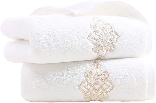 YiLUOMO Toallas de mano blancas de lujo supergruesas, suaves, 100% algodón, altamente absorbentes, bordadas, decorativas, juego de toallas de mano