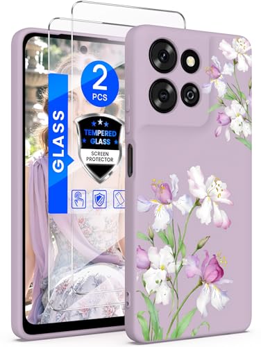 Yucenx for Motorola Moto G 5G 2026/Moto G Play 2026 Florals Case with 2X Screen Protectors, Girls Women Soft Liquid Silicone Shockproof Protective Cover for Moto G 5G 2026/G Play 2026(Iris)
