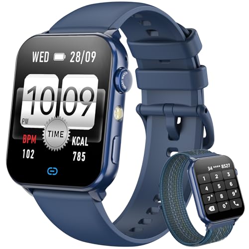 Blackview Smartwatch Herren Damen, Bluetooth-Anrufe/LED-Leuchten/2 Armbänder (Silikon/Nylon), Sportuhr mit Puls-Schlaf-Schritte-Kalorien-Kilometer-Monitor, 350mAh (6+ Tage), Fitnessuhr für Android iOS Blackview Smartwatch Herren Damen, Bluetooth-Anrufe/LED-Leuchten/2 Armbänder (Silikon/Nylon), Sportuhr mit Puls-Schlaf-Schritte-Kalorien-Kilometer-Monitor, 350mAh (6+ Tage), Fitnessuhr für Android iOS