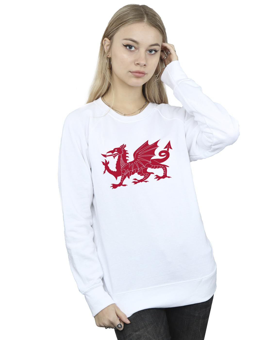 Absolute Cult St David's Day Women's Welsh Dragon Sweatshirt White Medium