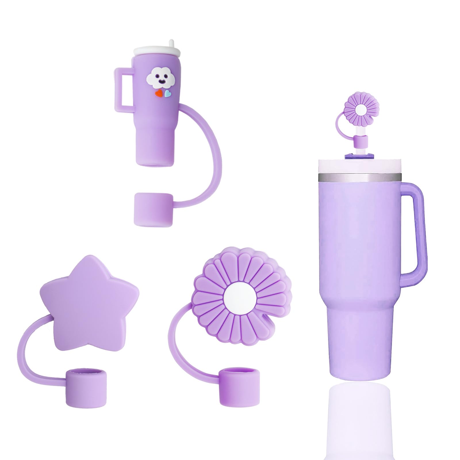 YAYAYOUNG 3 Pcs Cute Purple Straw Covers Cap Toppers Compatible with Stanley 30&40 oz Tumbler Cup,Reusable Silicone Straws Tips Lids Protectors for 0.4 in/10mm Stanleys Cups Accessories