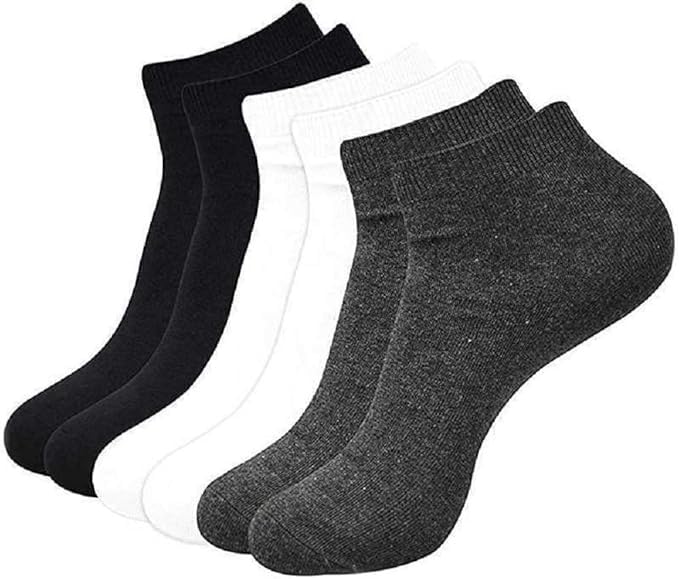 Image of Space Fly Ankle Socks for Men & Women (Pack of 3) - Cotton Low Cut Socks - Black, White & Gray - Soft Breathable Comfort Fit - Gym Sports Casual