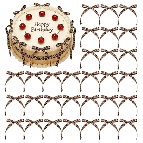 30PCS Leopard Print Cake Bows Ribbon Cheetah Bowknot Toppers for Bachelorette Bridal Shower Jungle Theme & Girls Womens Birthday Party Decor