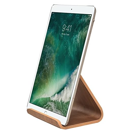 SAMDI iPad Stand for Kitchen, Wood Tablet Desktop Stand Holder Dock for iPad Pro 9.7, 10.5, Air, Mini 2 3 4, Kindle (Black Wanlut)