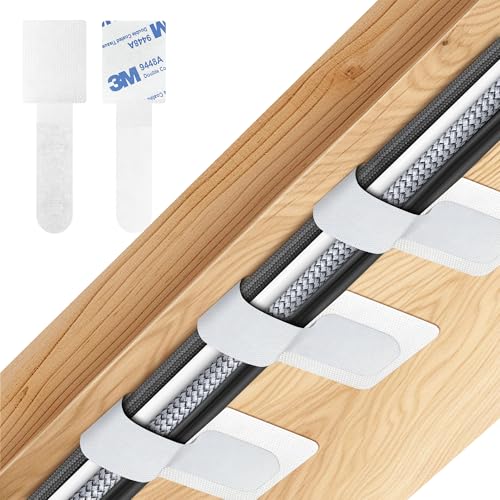 Nearockle 50 unidades de gestión de cables para escritorio, cables ocultos, guía de cables, autoadhesiva, cinta de , organizador para TV, PC, portátil, escritorio, cadenas de luces (blanco)