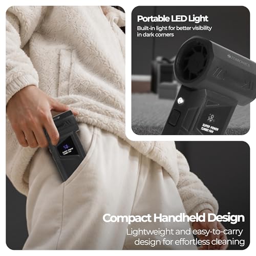 Image of Zebronics AIRGUN 700 Handheld High Speed Air Duster, Upto 60mins Runtime, 100000 RPM Motor, 35m /s Airflow, 4 Speed Modes, 4000mAh Battery, Digital Display, LED Light, Precision Nozzles, Compact Design