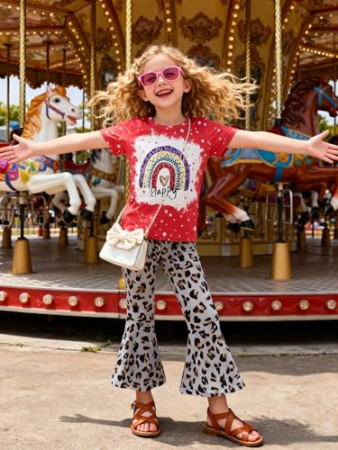 Image of Ayzozuy Kids Toddler Girl Clothes Letter Print Graphic Top + Leopard Print Flare Leg Pants 2PC Summer Clothing Set