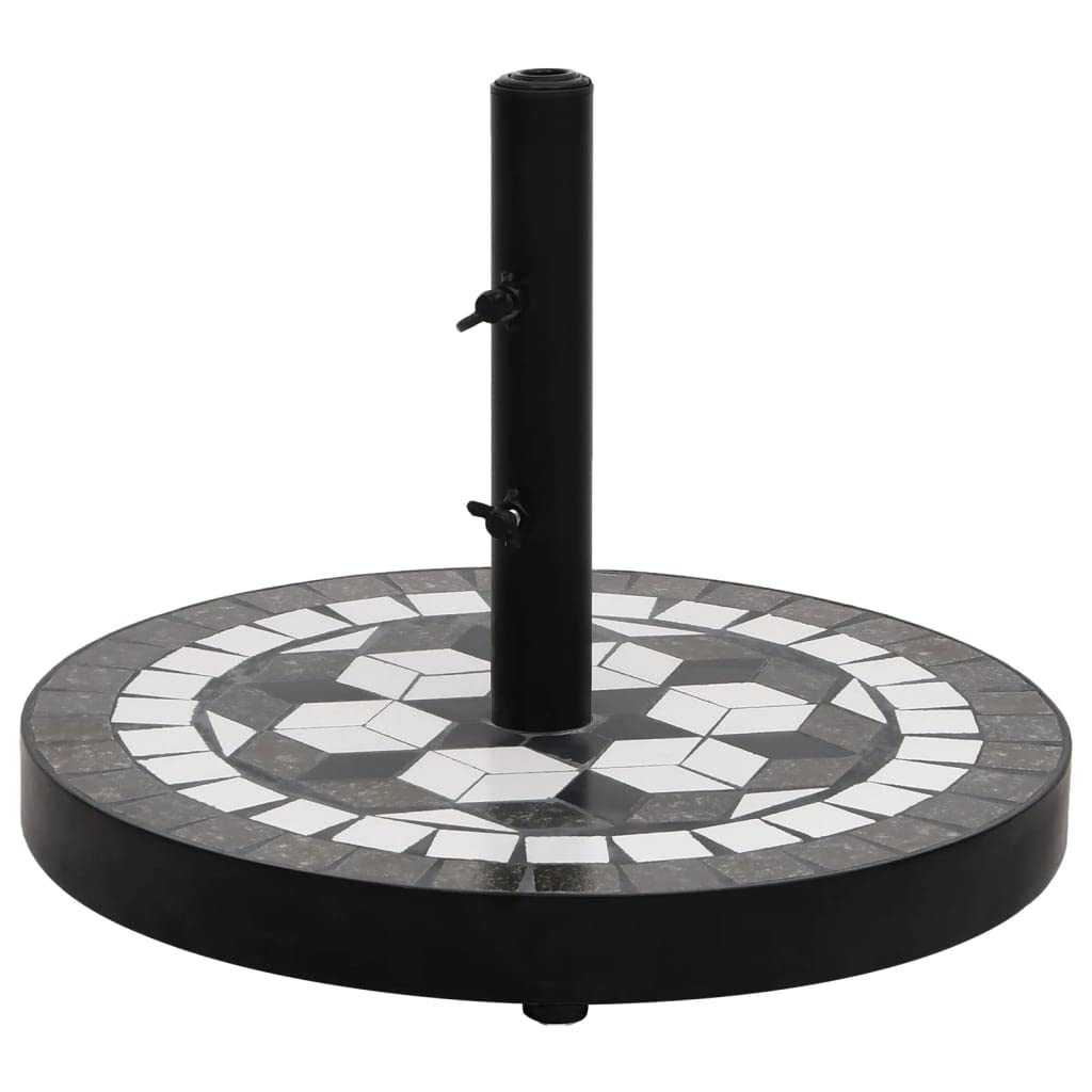 Portaombrelloni rotondo nero bianco 12 kg, robusto supporto per ombrellone Patio in ferro con superficie in ceramica, supporto per ombrellone da esterno regolabile per giardino, terrazza e balcone