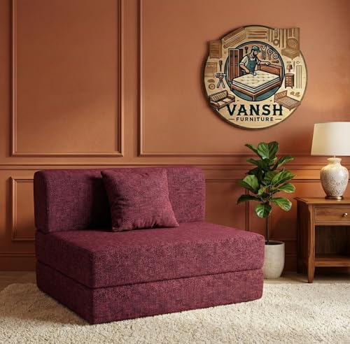 Image of Foldable One Seater Sofa Bed 3 X 6 Ft Jute Fabric Washable Cover Sofa Cum Bed with Cushions Convertible Sofa Bed for Home, Office (Red Color - Pre-Assembled)