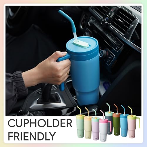 Image of Konokyo 12 Pack 40 Oz Tumblers with Handle and Straw, Bulk Vacuum Insulated Stainless Steel Travel Mugs with Lids for Office, Events and Group Orders Dark Blue