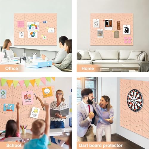 Image of Climberty 12 Pcs Felt Bulletin Board 11.8 inchx11.8 inch, Self-Adhesive Message Boards, Sound Absorbing Pin Boards for Photos, Notes, Wall Decor, Home & Office Organizer with 50 Thumbtacks (Peach Pink)