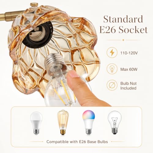 Image of Vintage Gold Wall Sconces - Hardwired Wall Mounted Light Fixtures with Clear Green Tulip Glass Lampshade, 2 Usage Methods Wall Light fixtures for Bedside Bedroom Living Room Wall Decor