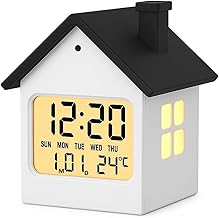 House-Shaped Digital Alarm Clock with Week,Date,Days-Month,Temperature Display,Compact Desk Table Clock for Students,Office,Bedroom,Living Room,Corporate Use (Luminous House Clock)