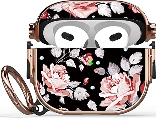 Image of Maxjoy for AirPods 3 Case with Lock, Flower AirPod 3 Case Lock Protective Hard AirPod 3rd Generation Cover for Women Men with Keychain for AirPods 3rd Generation Cover 2021, Rose