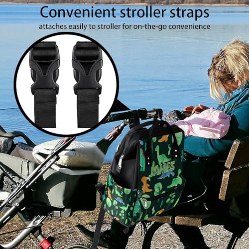 Image of Custom-Baby-Boy-Backpack Dinosaur Nappy-Bag Personalized Diaper-Backpack for New Dad Mom Gifts Stroller Rucksack for Baby-Boys Waterproof Baby Mommy Bag 11x7x15.7 New Baby Bag