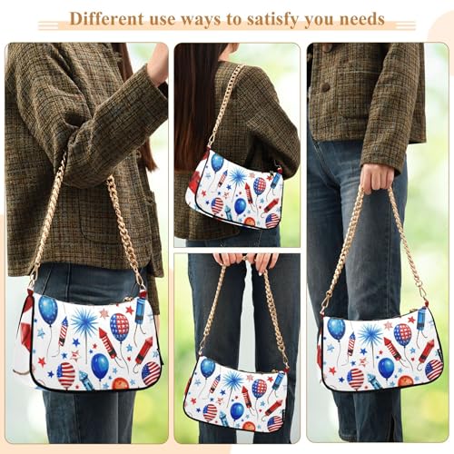 Zipper Moon Purse Hobo Bags Independence Day White Designer Handbag Women Floral Shoulder Purses with Chain Strap 5